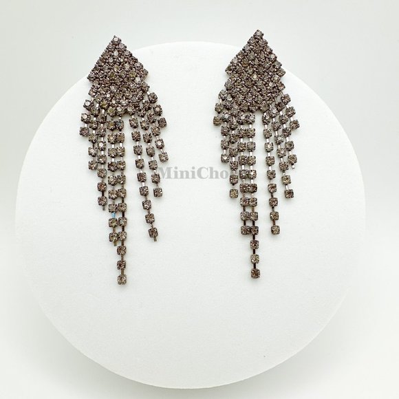 Dripping Diamond Black Rhinestone Party Earrings - Picture 4 of 8